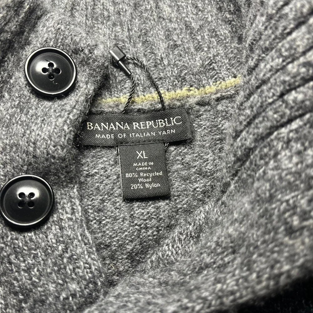 Banana Republic Mens Recycled Wool Italian Yarn Mock Neck Button Sweater Gray XL